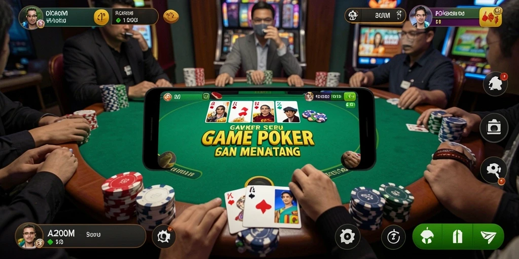 Tampilan gameplay seru dalam A200M dengan meja Poker yang penuh aksi.