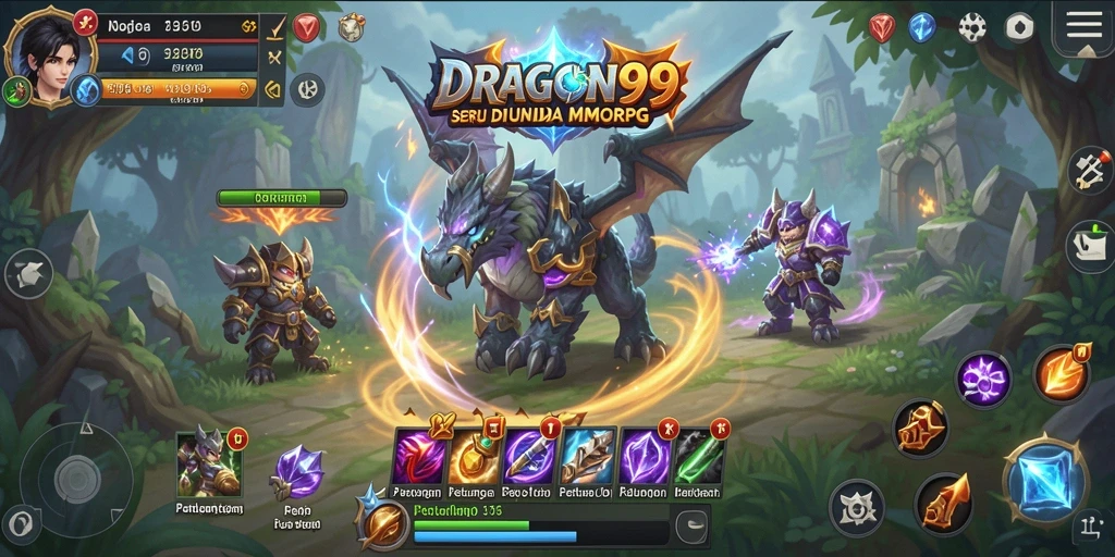 Screenshot gameplay DRAGON99 menampilkan aksi pertempuran seru dalam dunia MMORPG.