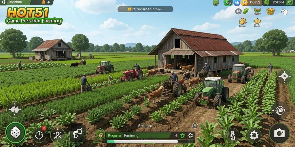 Screenshot gameplay HOT51 menunjukkan aktivitas bertani yang seru dan interaktif.