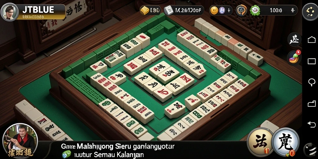 Screenshot JTBLUE menampilkan gameplay Mahjong yang seru dan interaktif.