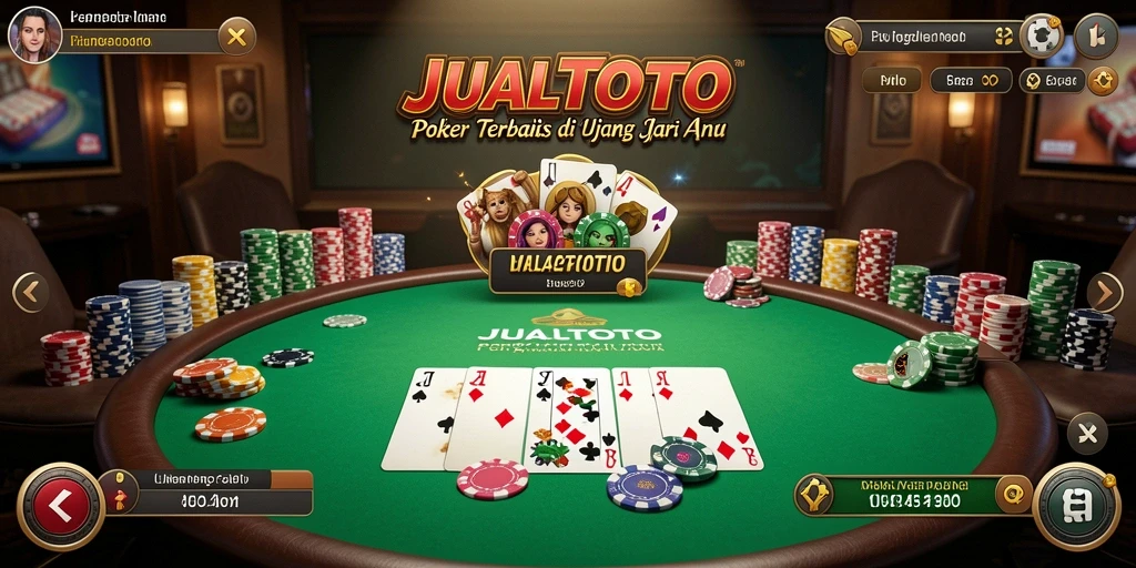 Screenshot menunjukkan antarmuka menarik JUALTOTO saat bermain Poker.