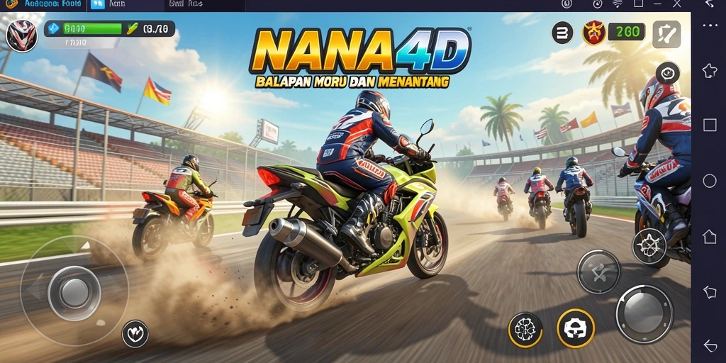 Tampilan gameplay NANA4D yang mendebarkan dalam balapan motor.