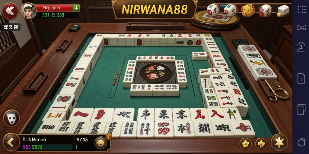 Tampilan gameplay menarik NIRWANA88 dengan ubin Mahjong.